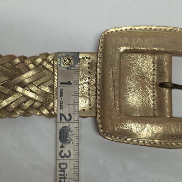 VTG Simply Vera Wang Metallic Distressed Gold Braided Woven Wide Belt XL Boho main image 9